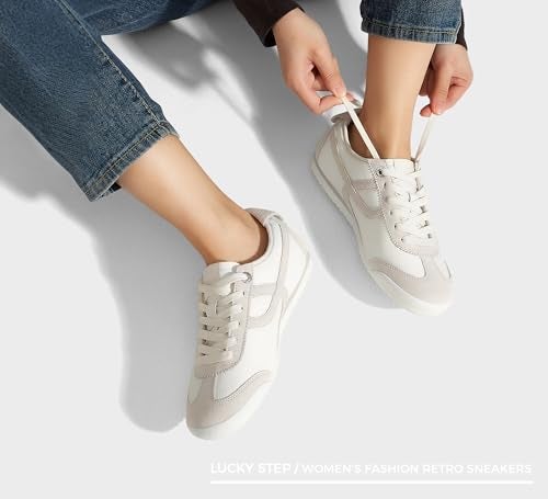 LUCKY STEP Womens Retro Fashion Sneakers Thin Sole Casual Walking Lightweight Tennis Trainers Running Gym Workout Classic Comfortable Athletic ShoesWhiteGrey10 - Image 3