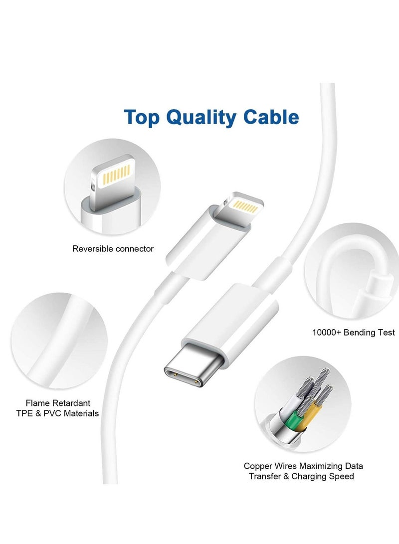 MUNTAQI 20W PD Charger for iPhone 14 | iPhone 14 Pro Type C Power Charger Adapter with USB C to Light-ning Cable Compatible for iPhone Charger 13, 12, 11, X and Later Series (Charger) - White - Image 5