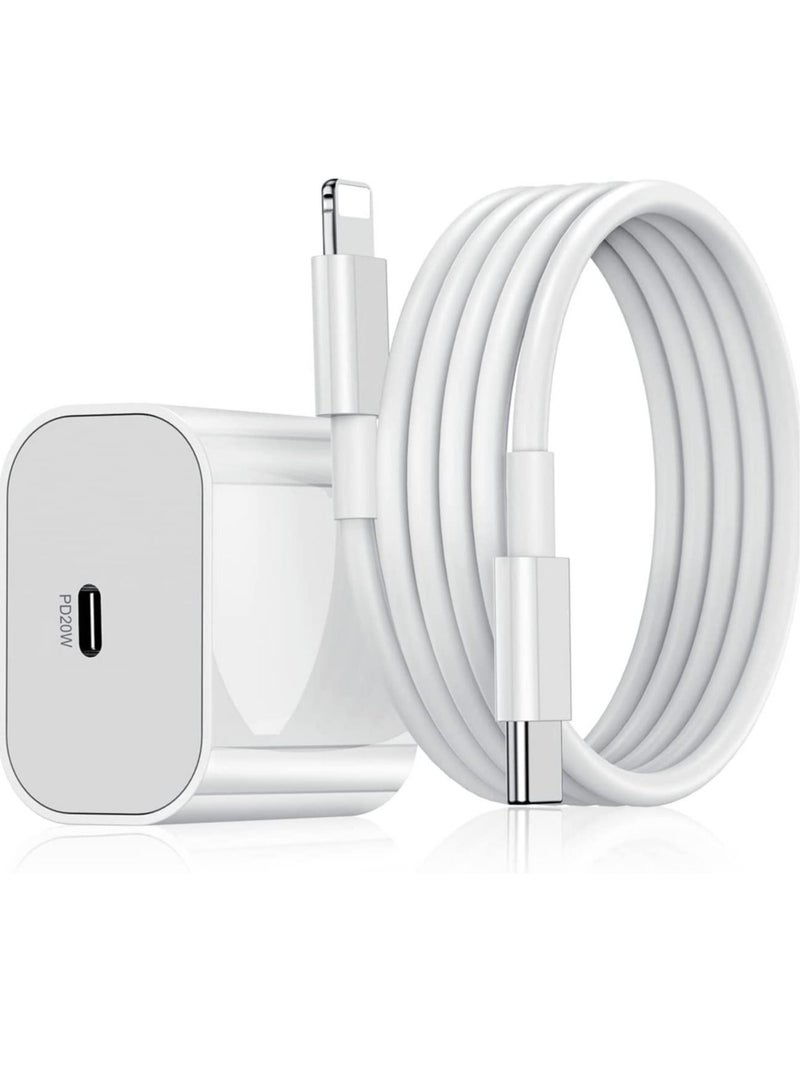MUNTAQI 20W PD Charger for iPhone 14 | iPhone 14 Pro Type C Power Charger Adapter with USB C to Light-ning Cable Compatible for iPhone Charger 13, 12, 11, X and Later Series (Charger) - White - Image 2