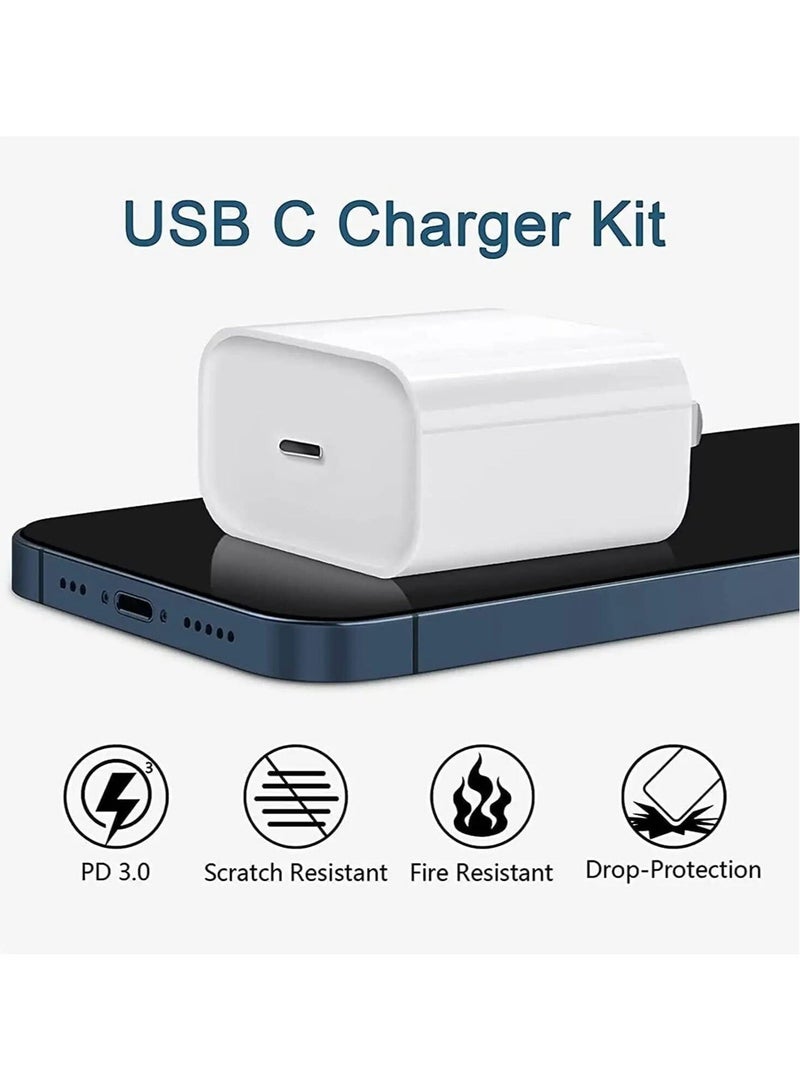 MUNTAQI 20W PD Charger for iPhone 14 | iPhone 14 Pro Type C Power Charger Adapter with USB C to Light-ning Cable Compatible for iPhone Charger 13, 12, 11, X and Later Series (Charger) - White - Image 4