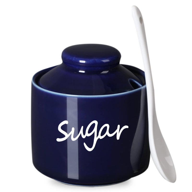 ONTUBE Ceramic Sugar Bowl with Lid and SpoonPorcelain Sugar Pot8oz Navy