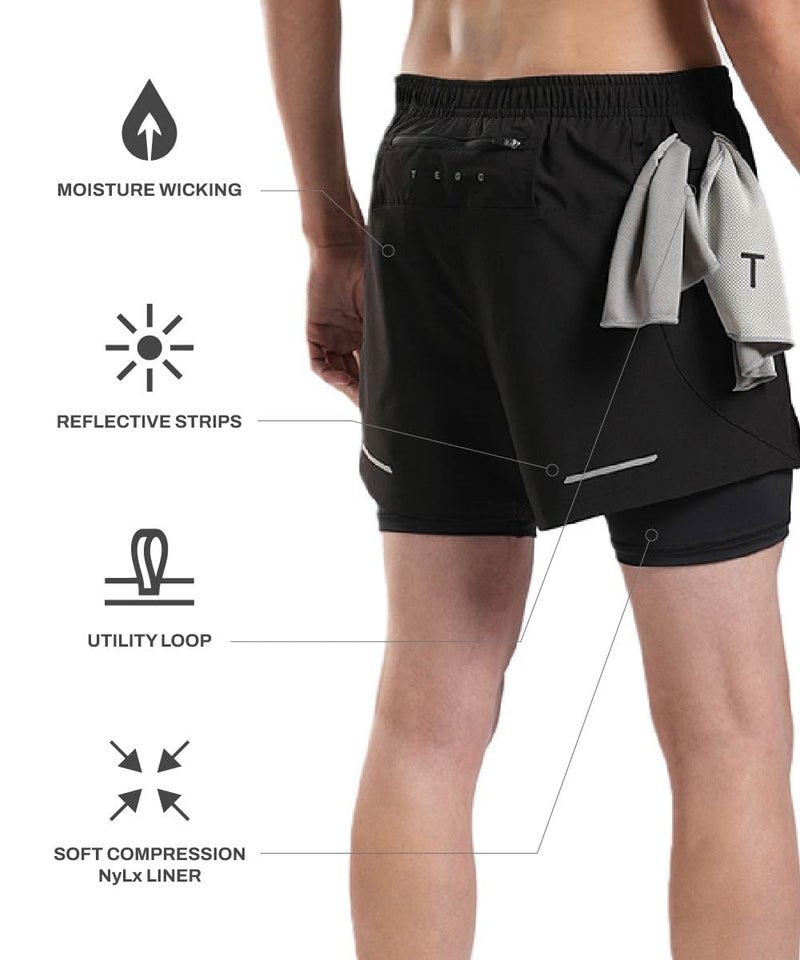 TEGO Men’s Pacer 5” Lined Shorts | Lightweight Gym & Running Shorts with Inner Compression Liner | Anti-Chafe, Quick-Dry | 2-in-1 Workout Shorts Dark Beige - Image 4