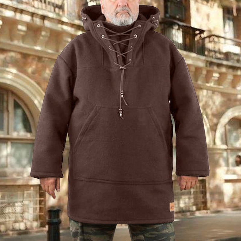 Mens Mid-Length Casual Wool Coat Sweatshirt Brown