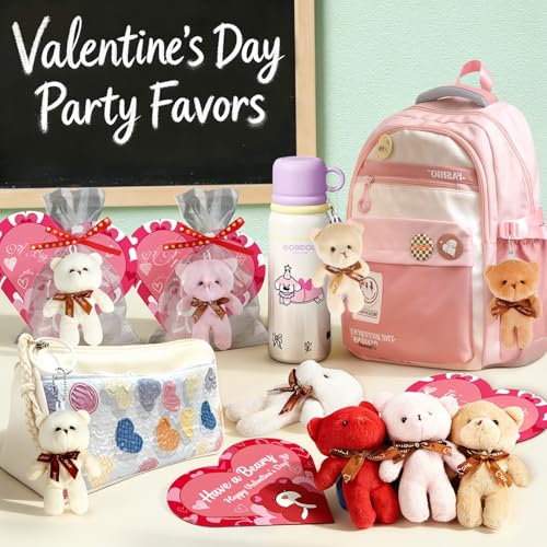 Plunack Valentines Gift Cards for Kids Classroom 24 Packs Valentines Day Plush Bears Stuffed Animal Mini Plush Toys with Heart Cards Girls Boys Valentine Gifts Party Favors Classroom School Exchange Prize - Image 5