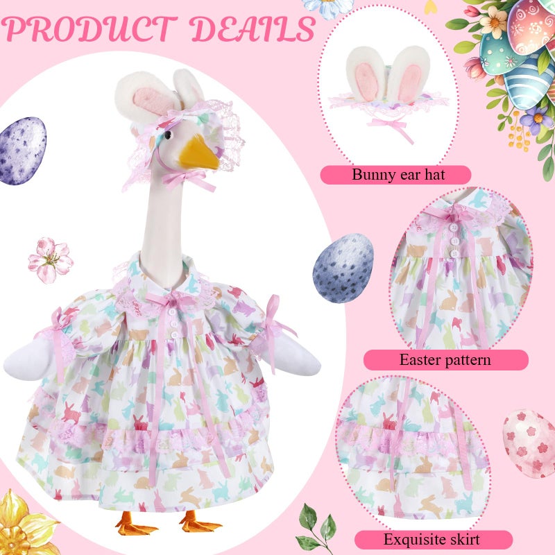 FuWeave 3 Pcs Easter Goose Outfit Bunny Eggs Lawn Porch Goose Clothes for 23" Cement Statue Outdoor Patio Yard Lawn Art Decoration (Rustic Style) - Image 3