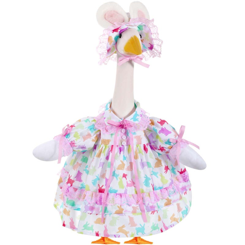 FuWeave 3 Pcs Easter Goose Outfit Bunny Eggs Lawn Porch Goose Clothes for 23" Cement Statue Outdoor Patio Yard Lawn Art Decoration (Rustic Style) - Image 1