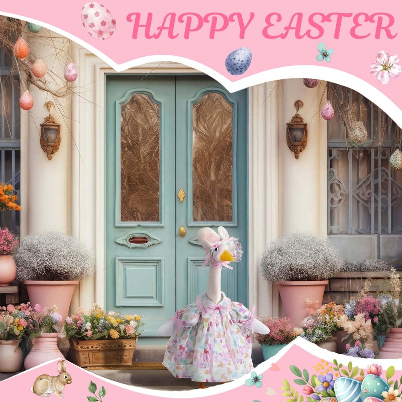 FuWeave 3 Pcs Easter Goose Outfit Bunny Eggs Lawn Porch Goose Clothes for 23" Cement Statue Outdoor Patio Yard Lawn Art Decoration (Rustic Style) - Image 5