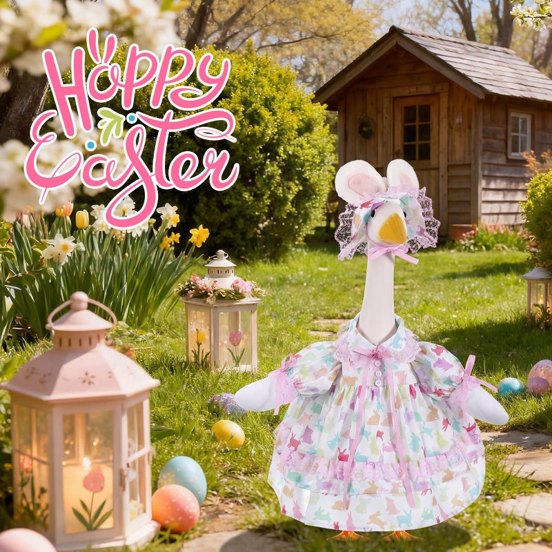 FuWeave 3 Pcs Easter Goose Outfit Bunny Eggs Lawn Porch Goose Clothes for 23" Cement Statue Outdoor Patio Yard Lawn Art Decoration (Rustic Style) - Image 4