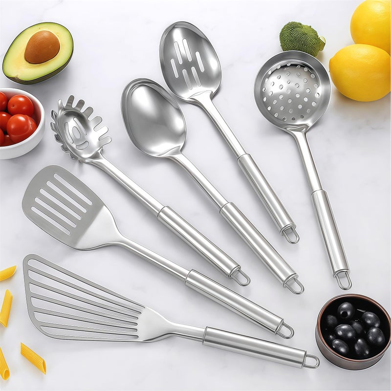 Blithely Stainless Steel Kitchen Utensils Set - 12pcs Cooking Utensils Set with Holder, Heat Resistant Kitchen Tool Set for Cooking with Turners, Potato Masher, Spatula, Spoons, Tongs, Whisk - Image 4