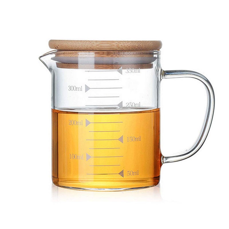 DEVILMAYCARE Glass Beaker with Handle and Lid Measuring Cup for Easy Visibility Baking Cooking Pouring Liquid 12 Oz 350ML