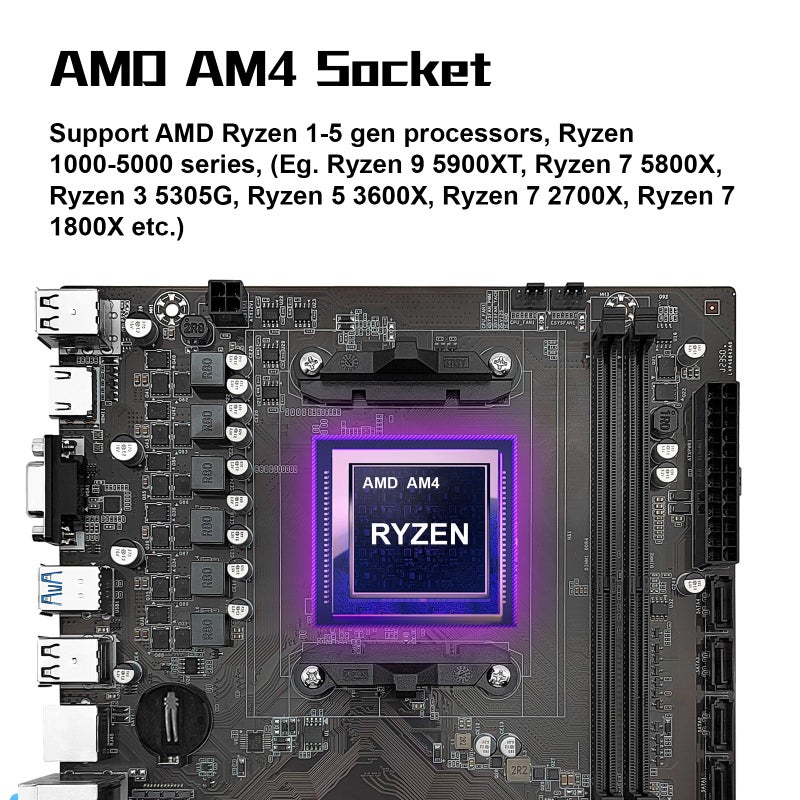 MACHINIST لوحة أم MACHINIST B450 لمعالجات AMD AM4 من الجيل 1-5 (DDR4 بحد أقصى 64GB، NVME/NGFF M.2، SATA 3.0، PCIe 3.0، USB 3.0، LAN جيجابت، VGA، متوافق مع HDMI) - Image 2