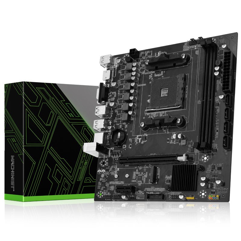 MACHINIST لوحة أم MACHINIST B450 لمعالجات AMD AM4 من الجيل 1-5 (DDR4 بحد أقصى 64GB، NVME/NGFF M.2، SATA 3.0، PCIe 3.0، USB 3.0، LAN جيجابت، VGA، متوافق مع HDMI) - Image 1