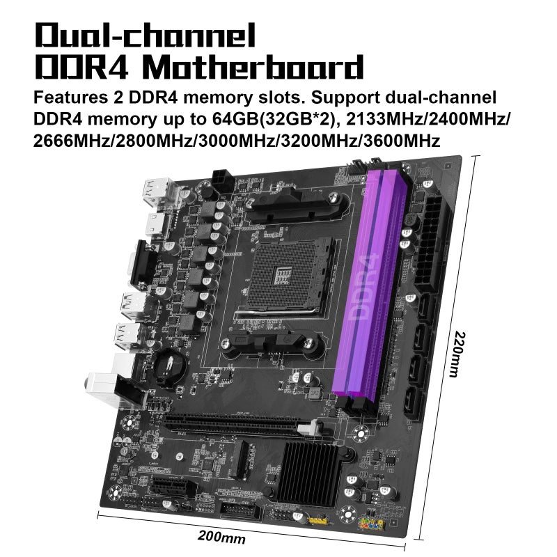 MACHINIST لوحة أم MACHINIST B450 لمعالجات AMD AM4 من الجيل 1-5 (DDR4 بحد أقصى 64GB، NVME/NGFF M.2، SATA 3.0، PCIe 3.0، USB 3.0، LAN جيجابت، VGA، متوافق مع HDMI) - Image 3