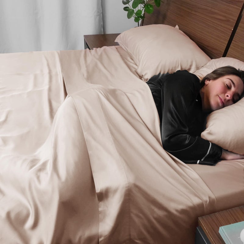 ACCURATEX Cooling Sheets King Size - Viscose Made from Bamboo, Luxury Cool Silky Sheet Set for King Size Bed, Super Soft Breathable Bedding Sheets up to 16 inches Deep Pockect,Sandy - Image 2