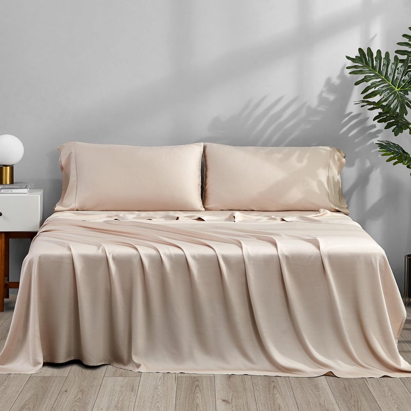 ACCURATEX Cooling Sheets King Size - Viscose Made from Bamboo, Luxury Cool Silky Sheet Set for King Size Bed, Super Soft Breathable Bedding Sheets up to 16 inches Deep Pockect,Sandy - Image 1