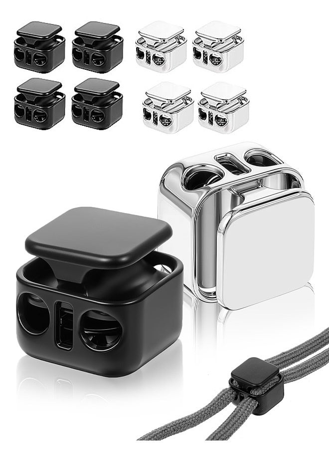8 PCS Heavy Duty Cord Locks, Double Hole Metal Press Cord Locks Pull Cord Stop Fastener Drawstring Stopper Draw String Clip for Lanyard Paracord Pants Shoelaces Drawstrings - Image 1