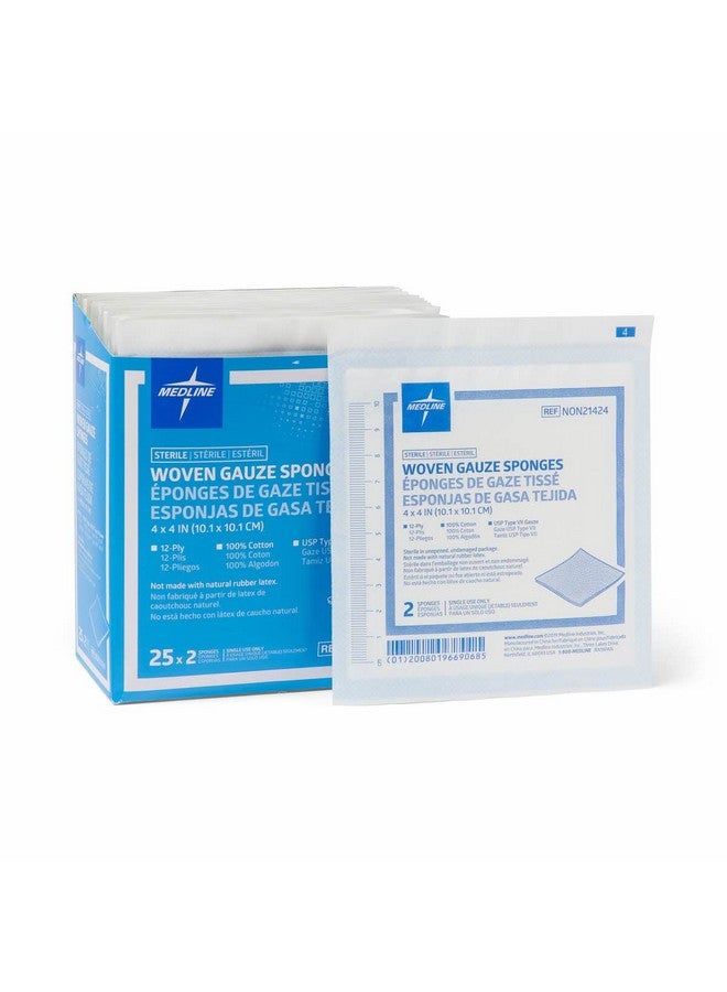 Medline Woven Gauze Sponges, Sterile, 12-Ply, 4 x 4 Inches, Box of 50 - Image 1