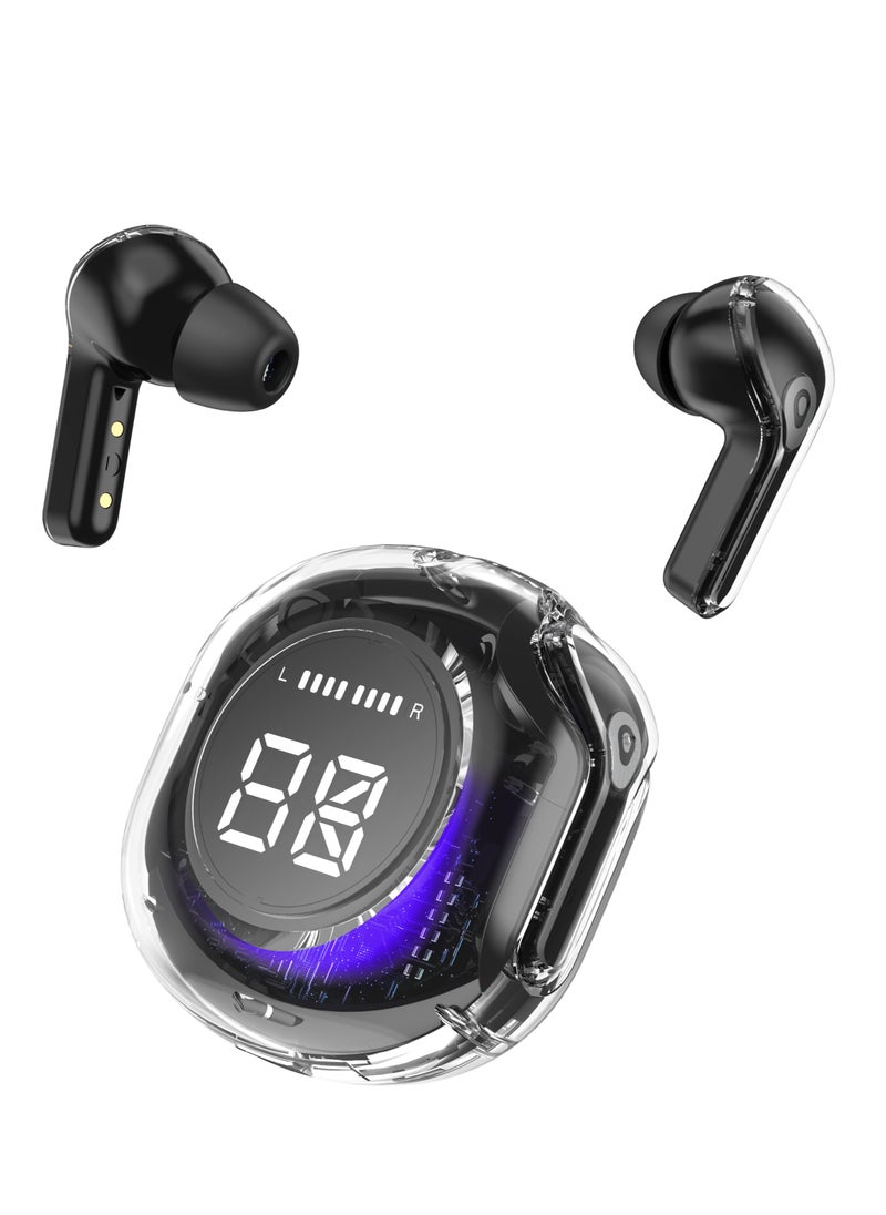 Charome - True Wireless Display Bluetooth Earbuds with Environmental Noise Cancellation (ENC) Enhanced Bass Delivery Dual 13mm Drivers, Double Stereo Noise Cancellation Headset with Dual Mics Black - Image 1