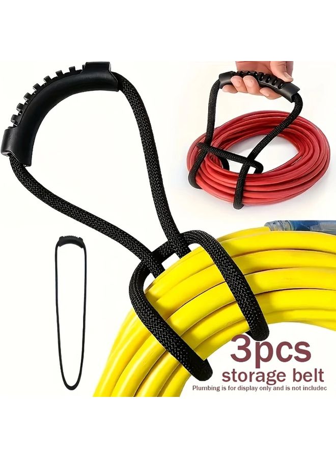 3 قطع من أحزمة التخزين النايلون الثقيلة باللون الأسود مع مقابض للمنزل والمرآب والقارب وعربة السفر - Image 1