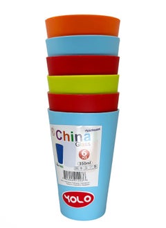 YOLO Colorful Matt Plastic Glass 350ml, Set of 6 Pieces and Assorted colors  - Image 2