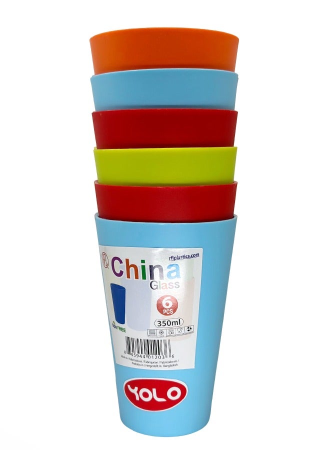 YOLO Colorful Matt Plastic Glass 350ml, Set of 6 Pieces and Assorted colors - Image 2