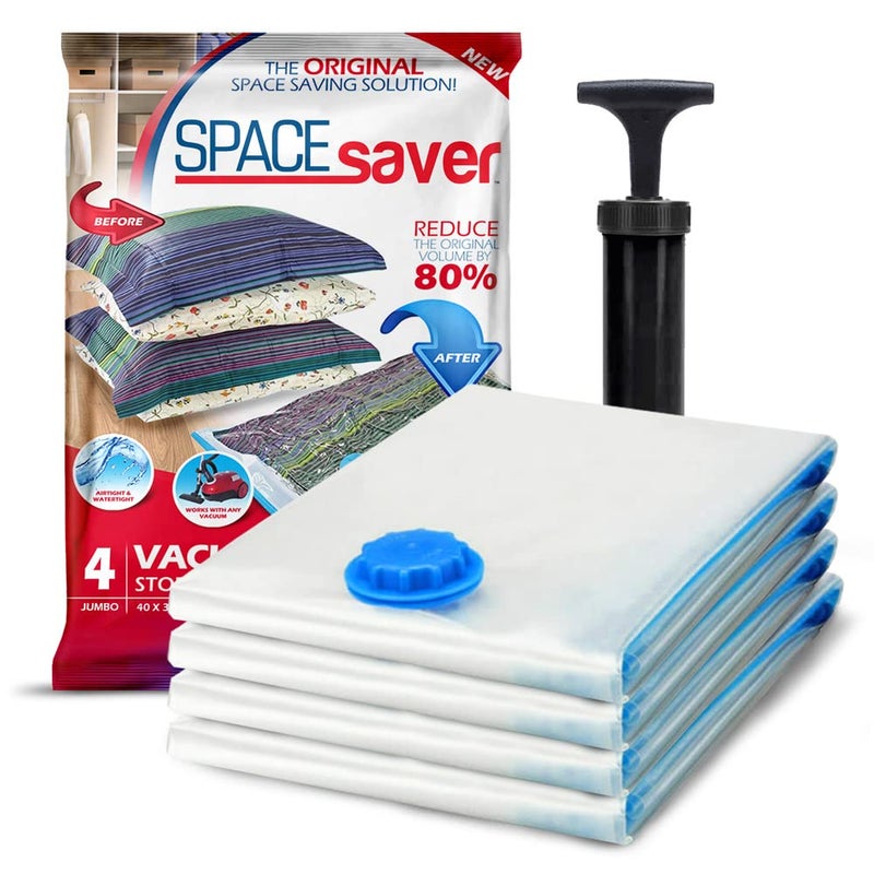 SpaceSaver Vacuum Storage Bags  Clothes Storage Bag Vacuum Pack  Space Saver Vacuum Storage Bags for Clothes Storage Vacuum Bags for Bedding  Vacuum Bags for Clothes  with Pump JUMBO 4Pack