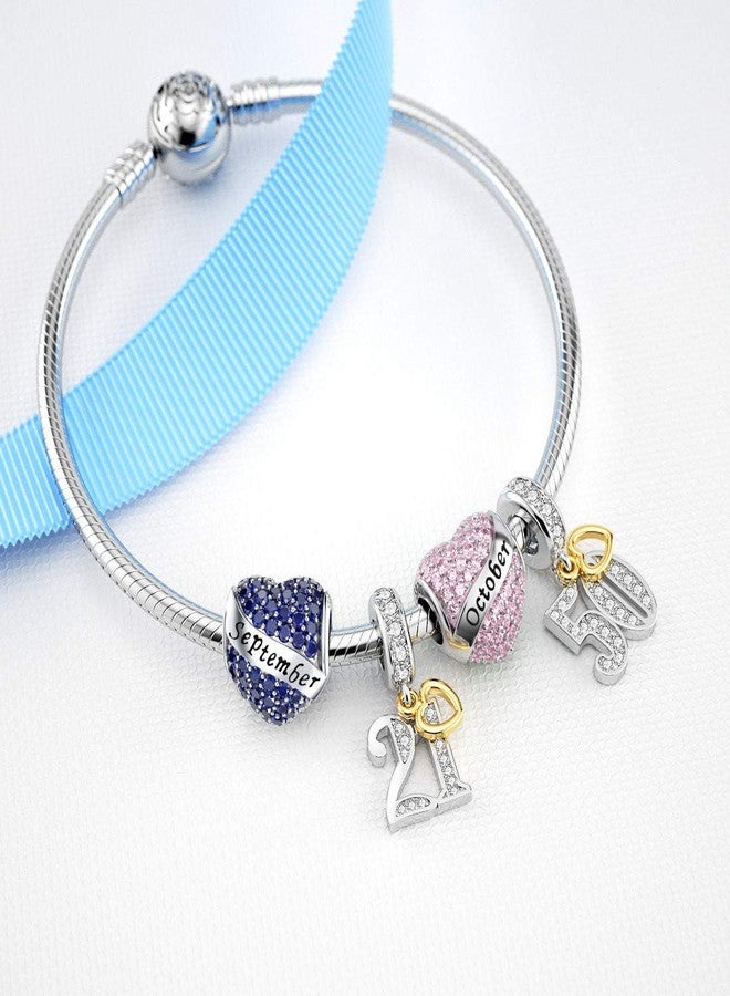 DALARAN October Birthstone Charms for Pandora Charms Bracelet S925 Heart Bead Happy Birthday for Bracelets Necklace - Image 2