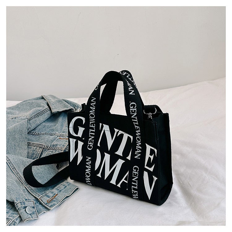 2024 Gentle Woman Canvas Tote Bag with Letter Print black 