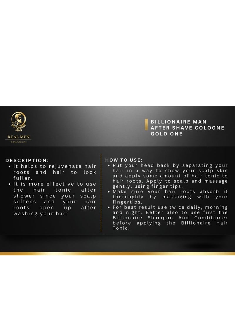 Billionaire Man  - Billionaire Man Real Men Signature Line GOLD ONE After Shave Cologne 250ML w/ Relaxing & Coolness - Image 1