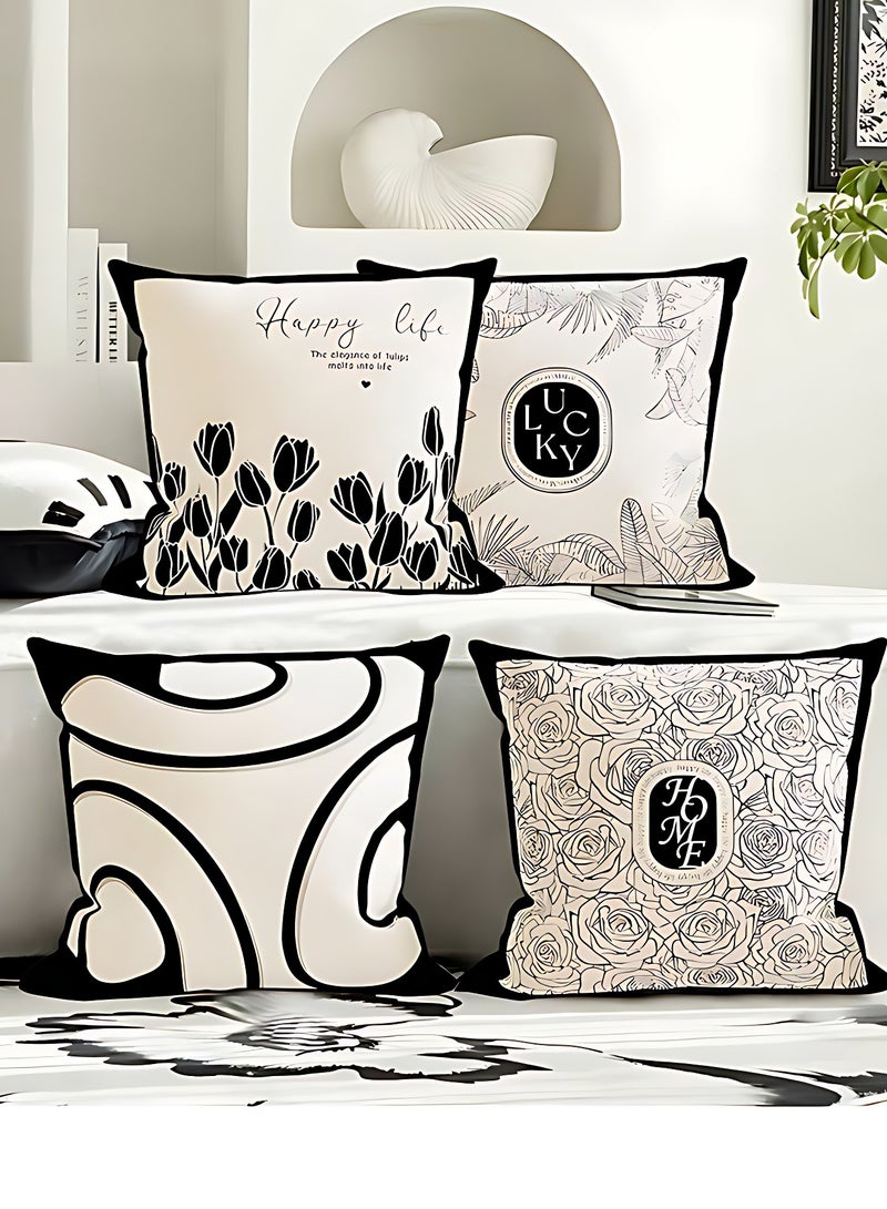 OAGA Pillow Covers Set of 4,  Short Plush Sofa Pillow Covers, Decorative Nature Plant Cushion Covers 45cm x 45cm,For Living Room Sofa Couch Bed Pillowcases 18x18 inches（Double sided pattern） - Image 2