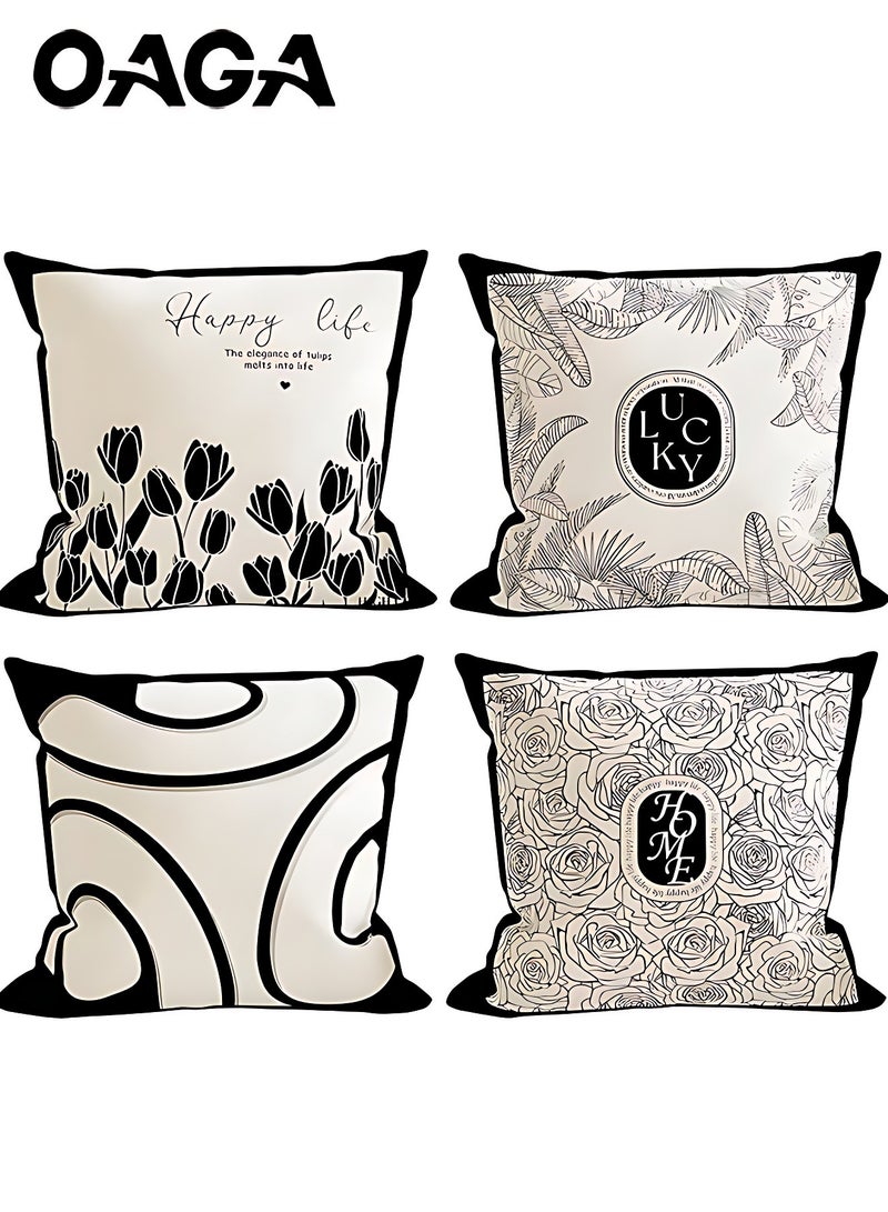 OAGA Pillow Covers Set of 4,  Short Plush Sofa Pillow Covers, Decorative Nature Plant Cushion Covers 45cm x 45cm,For Living Room Sofa Couch Bed Pillowcases 18x18 inches（Double sided pattern） - Image 1