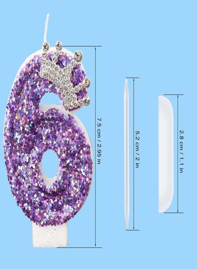 AKURIEEY Birthday Number Candles,Purple Crown Birthday Candles for Cake,Glitter Number 1 Candle Cake Topper with Sequins for Anniversary Celebrations Supplies (Number 6) - Image 4