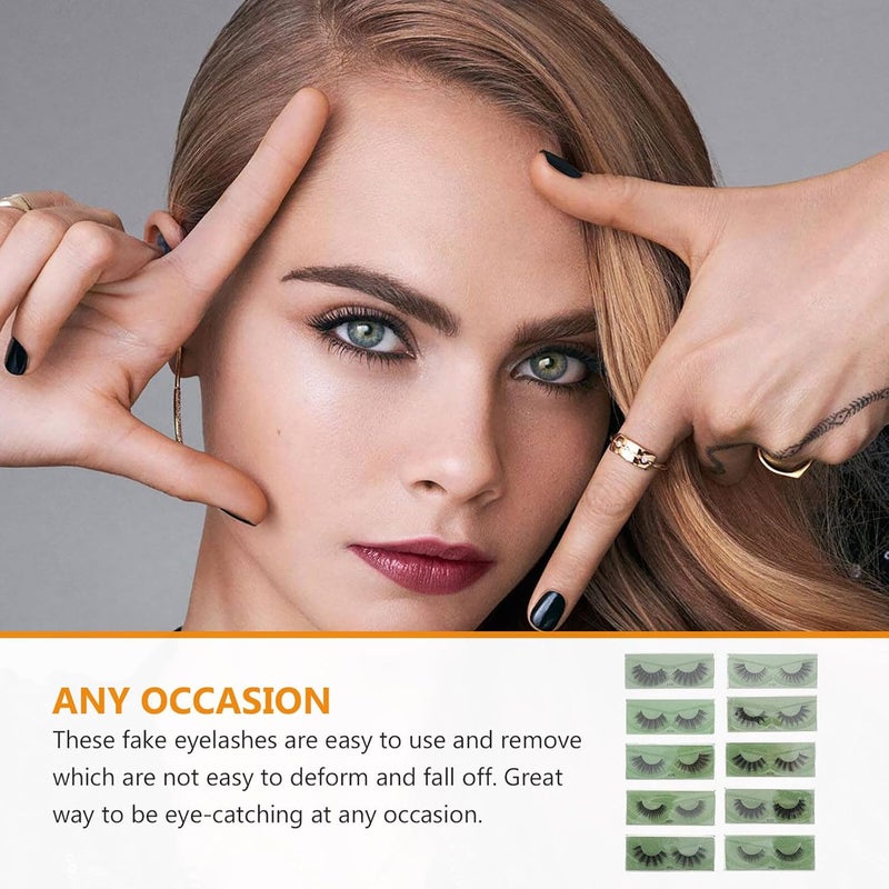 TIDTALEO 10 Pairs Mixed Style Faux Eyelashes Natural Look False Lashes for Women Makeup with Green Base Card Voluminous Curl False Eyelash Set for Daily Wear Random Style - Image 3