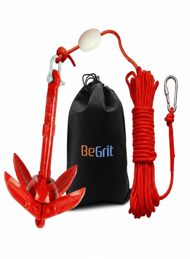 BeGrit Kayak Anchor 1.5lb Small Boat Anchor Folding Marine Anchor for Fishing,Kayak,Paddle Board,Canoe,Jet Ski, with 32.8 ft Anchor Tow Rope Carrying Bag (Red) - Image 1
