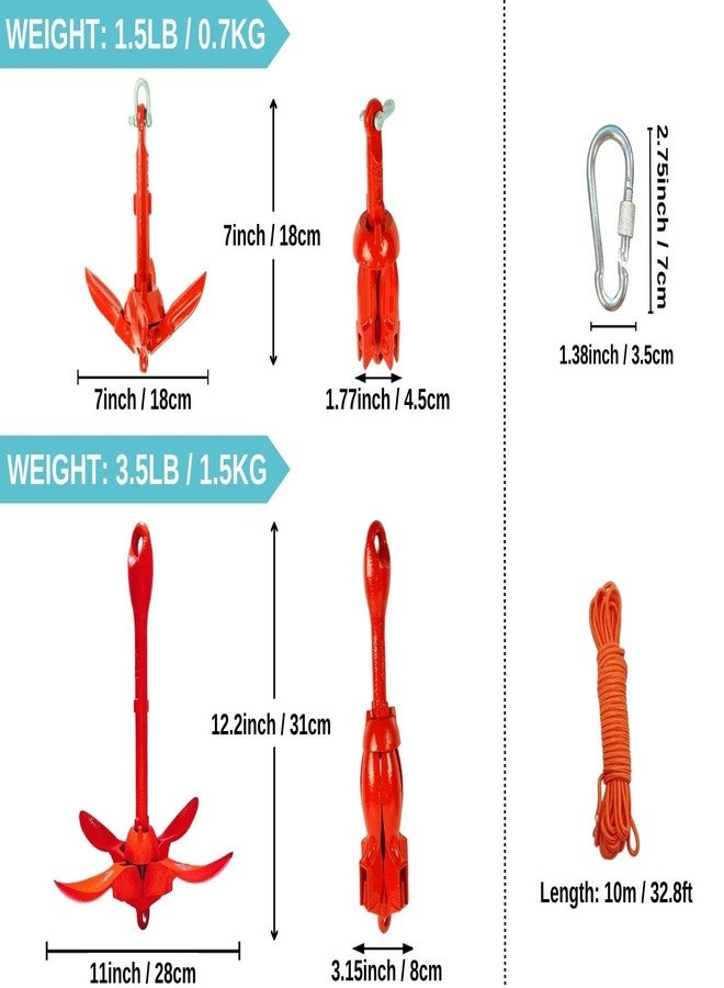 BeGrit Kayak Anchor 1.5lb Small Boat Anchor Folding Marine Anchor for Fishing,Kayak,Paddle Board,Canoe,Jet Ski, with 32.8 ft Anchor Tow Rope Carrying Bag (Red) - Image 2