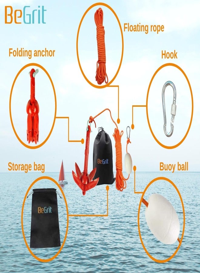 BeGrit Kayak Anchor 1.5lb Small Boat Anchor Folding Marine Anchor for Fishing,Kayak,Paddle Board,Canoe,Jet Ski, with 32.8 ft Anchor Tow Rope Carrying Bag (Red) - Image 3