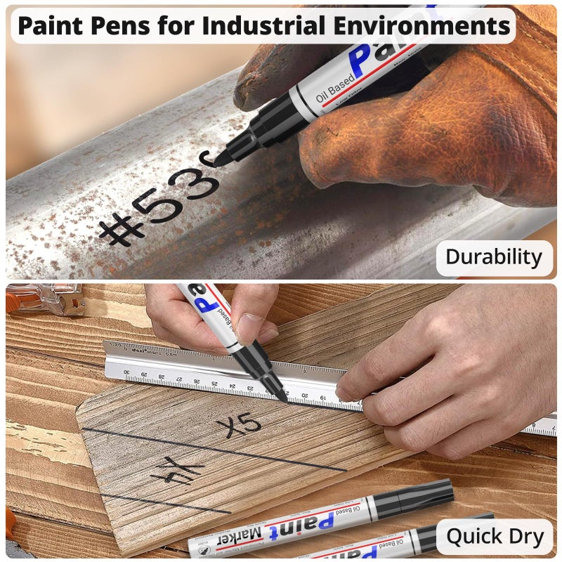 DAPAWIN Black Paint Pen Permanent Marker Waterproof -4 Black paint markers,paint marker for Metal,Rocks,Wood,Plastic,Tire,Glass,Fabric,label,Medium Tip,Oil Based Markers Pens Permanent - Image 4