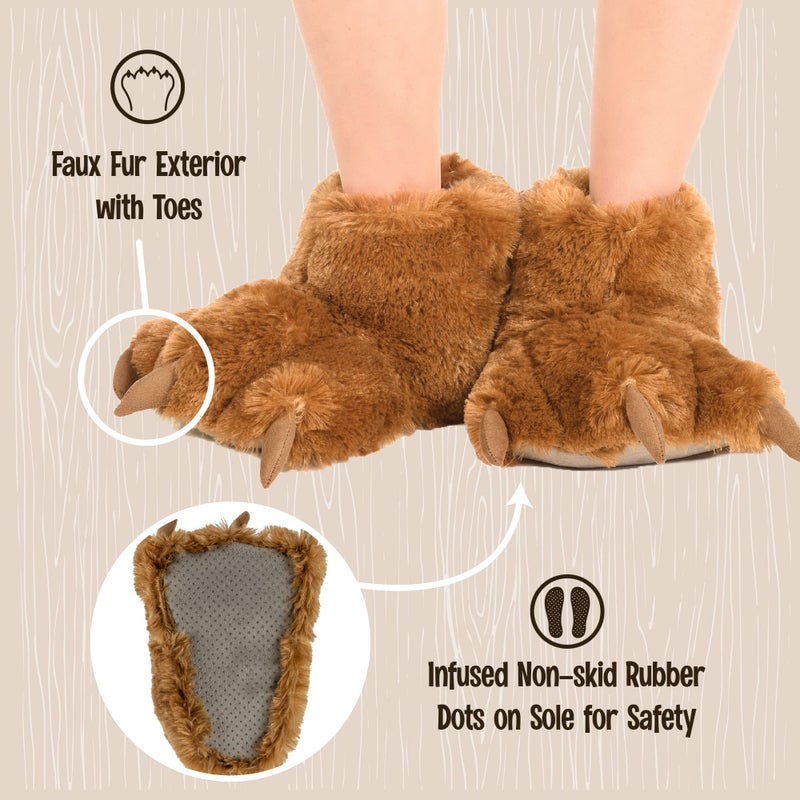 Lazy One Animal Paw Slippers for Kids and Adults, Fun Costume for Kids, Cozy Furry Slippers, Bear, Monster (Brown, X-Small) - Image 5