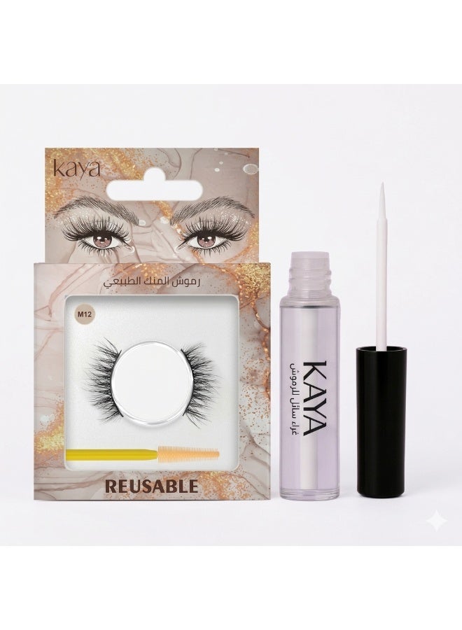 kaya Clear Eyelash Glue with Natural Mink Three Dimensional Lashes Style No. 12 Set - Image 1