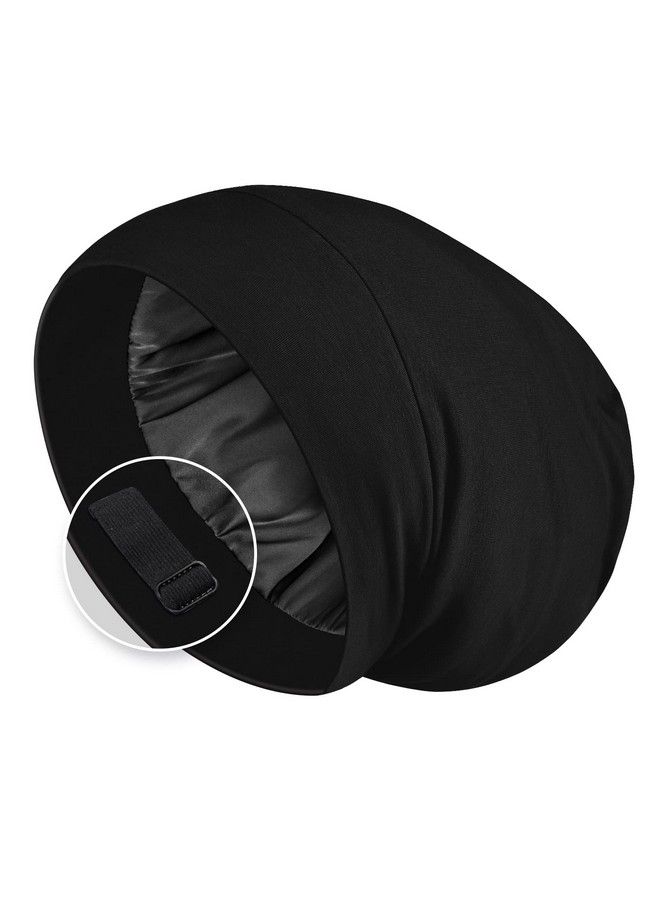 Zenssia Satin Lined Hair Bonnet For Sleeping Sleep Cap For Women And Men With Adjustable Strap Stay On All Night Hair Wrap Black Pack Of 1 - Image 1