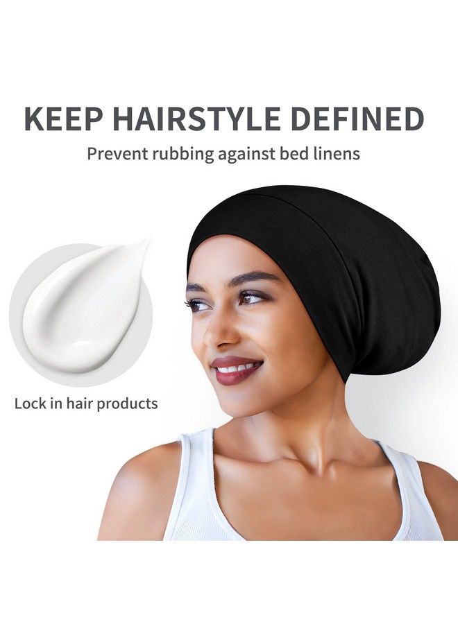 Zenssia Satin Lined Hair Bonnet For Sleeping Sleep Cap For Women And Men With Adjustable Strap Stay On All Night Hair Wrap Black Pack Of 1 - Image 4