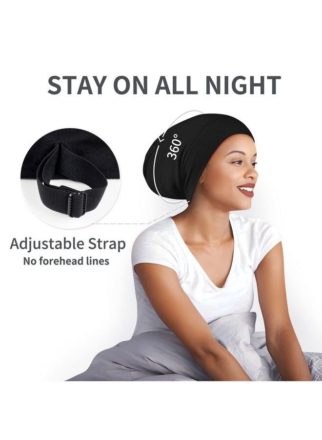 Zenssia Satin Lined Hair Bonnet For Sleeping Sleep Cap For Women And Men With Adjustable Strap Stay On All Night Hair Wrap Black Pack Of 1 - Image 5