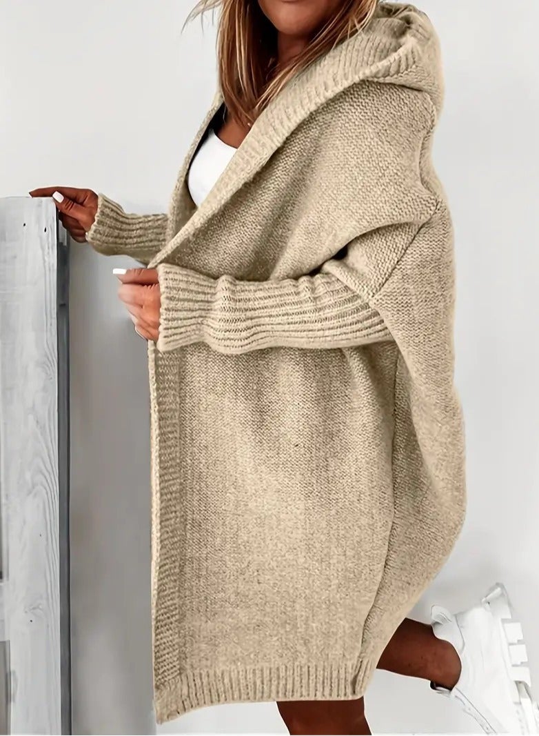 NIBEMINENT Oversized Hooded Knitted Cardigan, Long Sleeve Casual Sweater For Winter & Fall, Women's Clothing  - Image 1