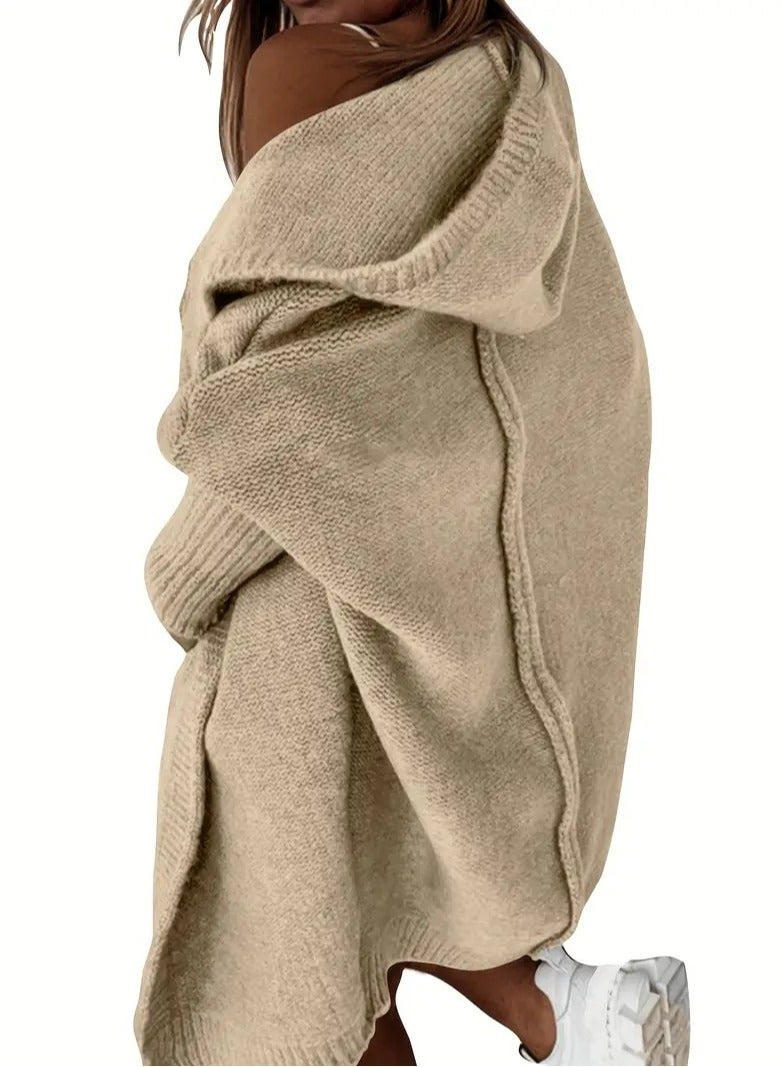 NIBEMINENT Oversized Hooded Knitted Cardigan, Long Sleeve Casual Sweater For Winter & Fall, Women's Clothing  - Image 3