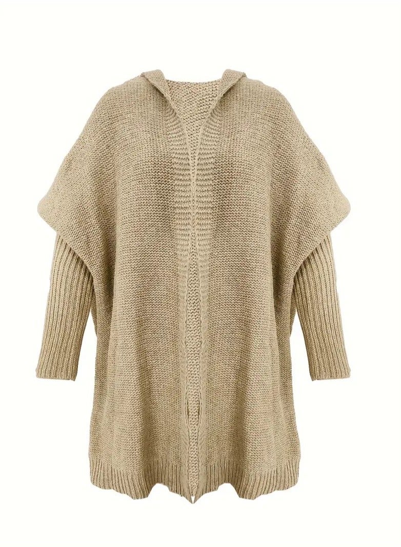 NIBEMINENT Oversized Hooded Knitted Cardigan, Long Sleeve Casual Sweater For Winter & Fall, Women's Clothing  - Image 4