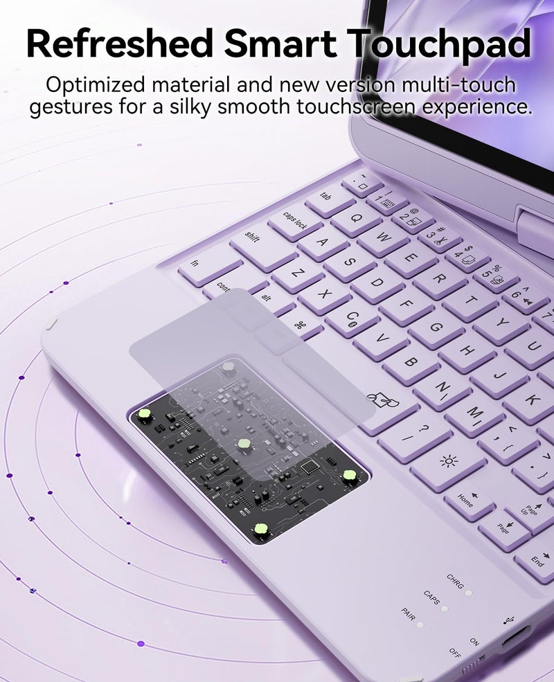 GreenLaw Keyboard Case for iPad mini 7(2024) & Mini 6 (2021) 8.3", Smart Touchpad, 7 Color Backlit, Type-C Rechargeable, 360° Rotate Keyboard Case for iPad mini 7th/6th Generation, Purple - Image 4