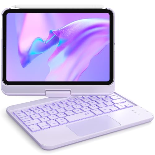 GreenLaw Keyboard Case for iPad mini 7(2024) & Mini 6 (2021) 8.3", Smart Touchpad, 7 Color Backlit, Type-C Rechargeable, 360° Rotate Keyboard Case for iPad mini 7th/6th Generation, Purple - Image 1
