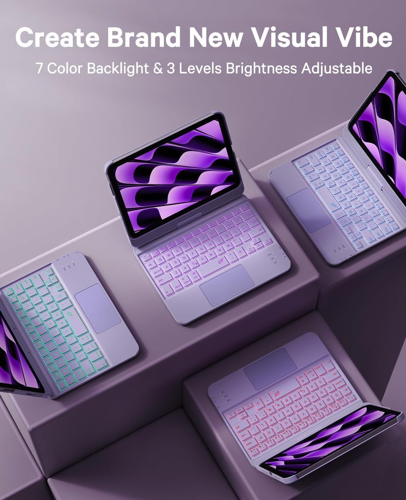GreenLaw Keyboard Case for iPad mini 7(2024) & Mini 6 (2021) 8.3", Smart Touchpad, 7 Color Backlit, Type-C Rechargeable, 360° Rotate Keyboard Case for iPad mini 7th/6th Generation, Purple - Image 3