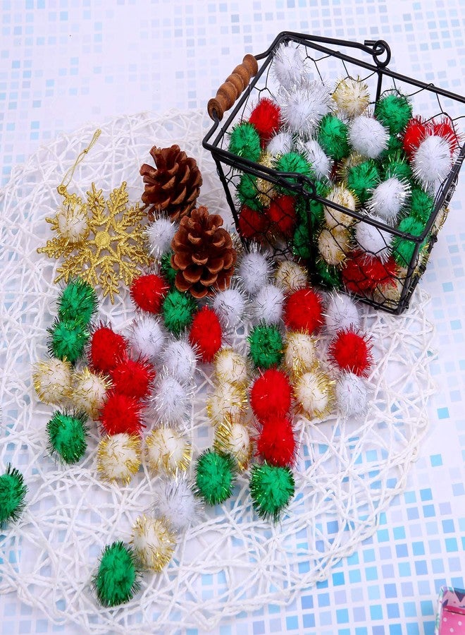 Cooraby 200-Piece Glitter Christmas Assorted Color Sparkle Balls Craft Pom Poms (15mm) - Image 5