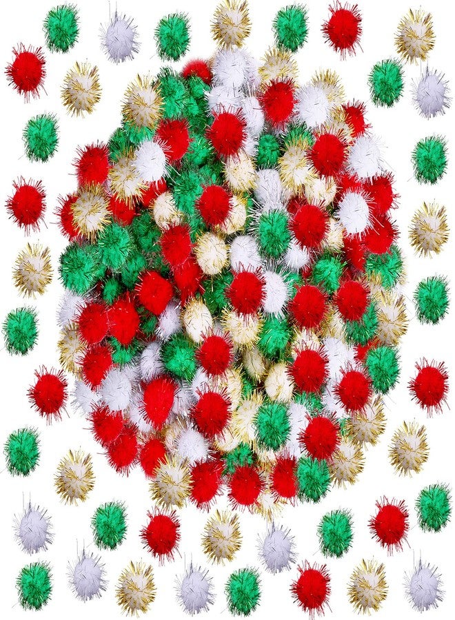 Cooraby 200-Piece Glitter Christmas Assorted Color Sparkle Balls Craft Pom Poms (15mm) - Image 1